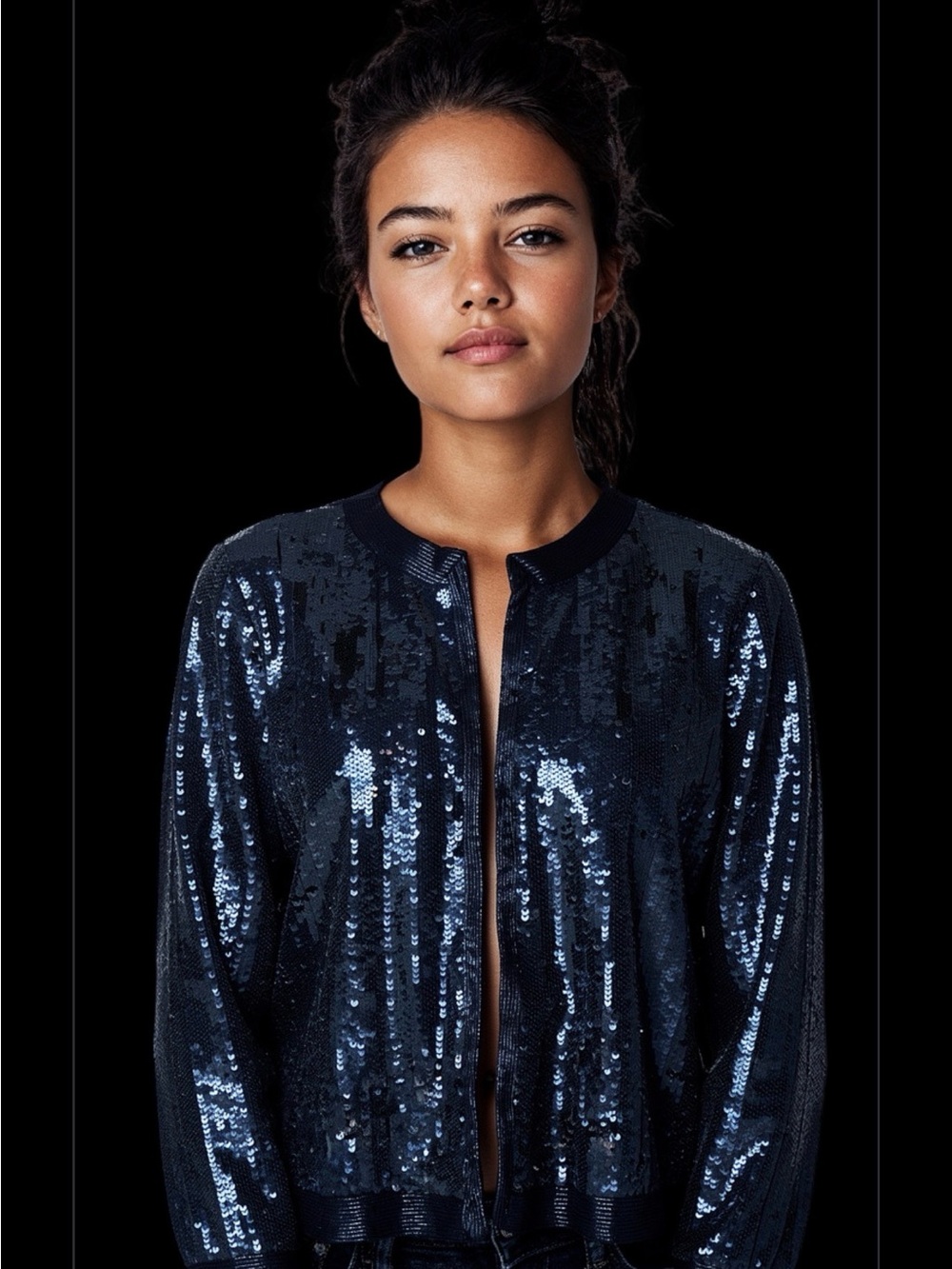 JASDEE Vintage Black Sequin & Beaded Silk Jacket: 22”LongSleeve - Made In India!